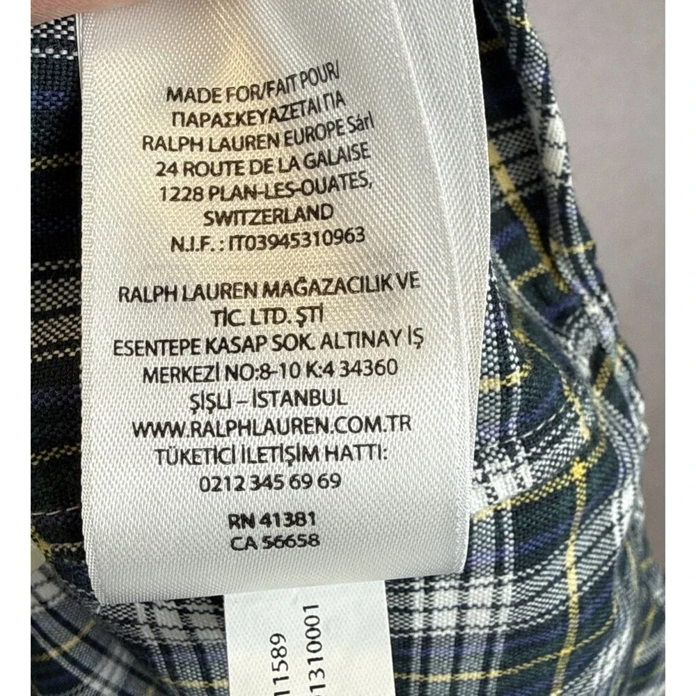 Ralph Lauren Classic Fit Gordon Tartan Plaid Shirt Small S Green Navy Yellow RL